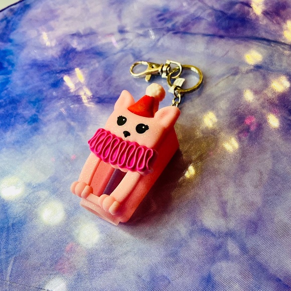 Kitschy Christmas Bath and Body Pink Santa Cat Hand Sanitizer Holder/Keychain - Picture 3 of 3